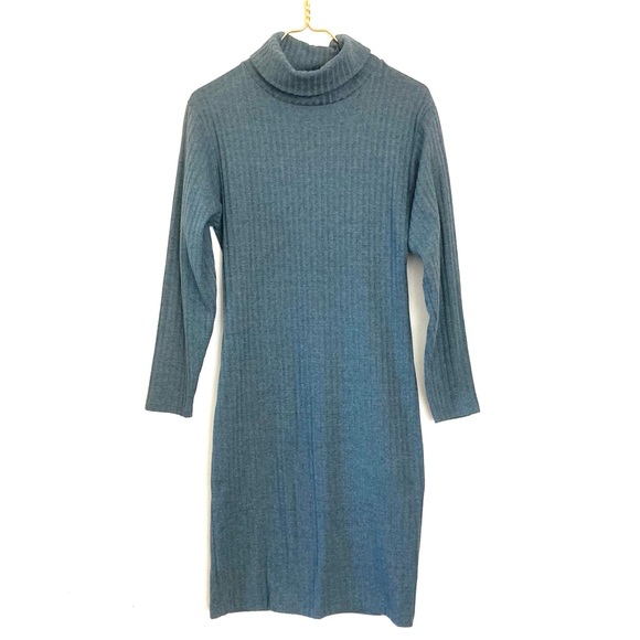 VINTAGE ASHLY BRENT POLY/COTTON LONG SLEEVE RIBBED TURTLENECK DRESS sz S - Picture 1 of 5